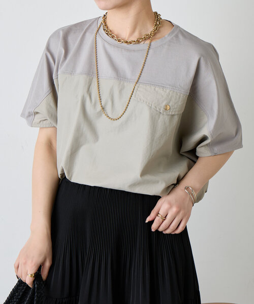 Jena espace merveilleux（ジェナ　エスパスメルヴェイユ）の「フハク切替シルケットカットソー（Tシャツ/カットソー・レディース・ライトグレー/チャコールグレー/オフホワイト・FREE）」の17枚目の写真