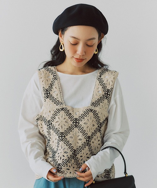 studio CLIP（スタディオクリップ）の「クロシェレースビスチェ（ベスト・レディース・その他1/ブラック/ナチュラル/その他2/その他3/ブラウン・FREE）」の6枚目の写真