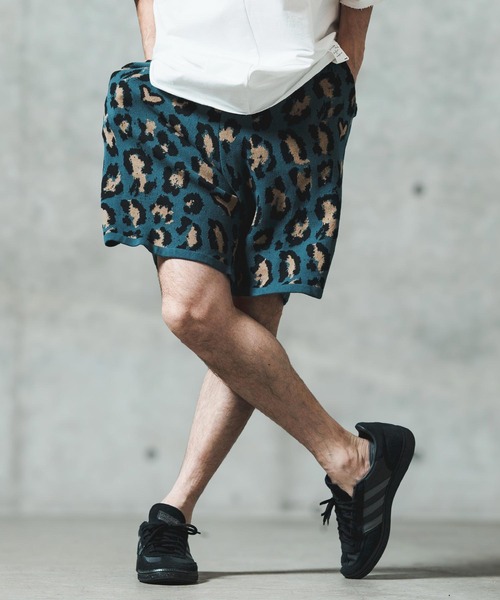 mp13550- Illusionism leopard pattern knit shorts ショート