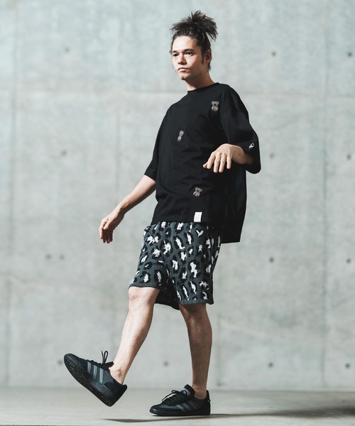 mp13550- Illusionism leopard pattern knit shorts ショート