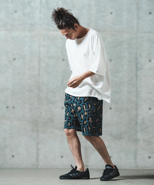 mp13550- Illusionism leopard pattern knit shorts ショート