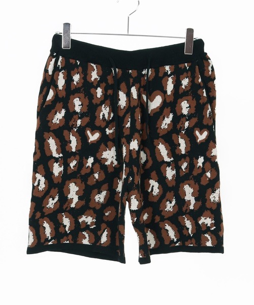 mp13550- Illusionism leopard pattern knit shorts ショート