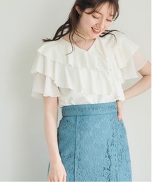 極美品♡エムプルミエ　クチュール　フリルネック 半袖ニット ホワイト 極美品♡エムプルミエ クチュール フリルネック 半袖ニット