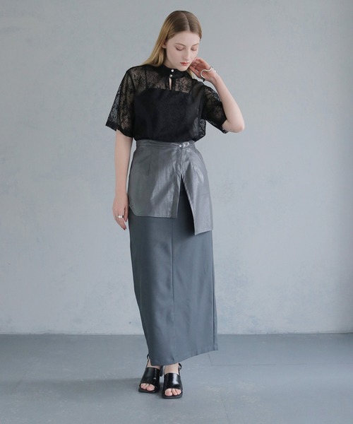 &g'aime(アンジェム)の「【&g'aime】カーブパネルメッシュトップス "Curved Panel Mesh Tops(シャツ/ブラウス・レディース・ブラック/グレイッシュベージュ・FREE)」の9枚目の写真
