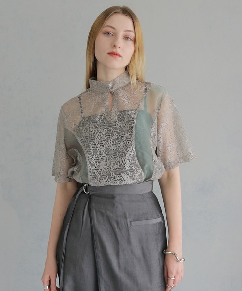 &g'aime(アンジェム)の「【&g'aime】カーブパネルメッシュトップス "Curved Panel Mesh Tops(シャツ/ブラウス・レディース・ブラック/グレイッシュベージュ・FREE)」の13枚目の写真