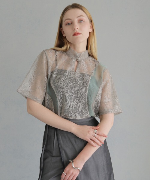 &g'aime(アンジェム)の「【&g'aime】カーブパネルメッシュトップス "Curved Panel Mesh Tops(シャツ/ブラウス・レディース・ブラック/グレイッシュベージュ・FREE)」の12枚目の写真