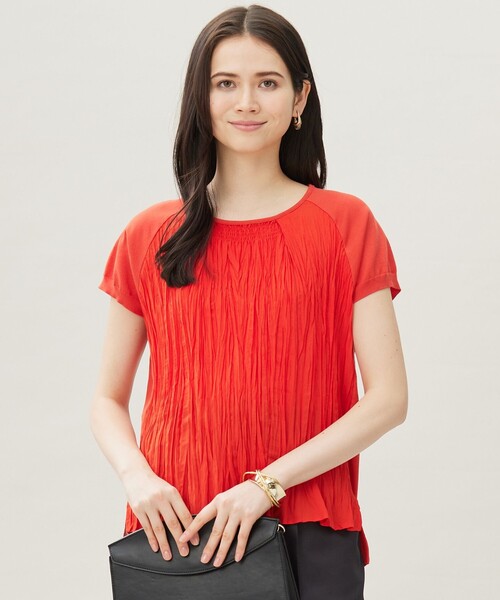 tシャツ ジョーゼットプリーツコンビ カットソー レディース ジョーゼットプリーツコンビ カットソー（Tシャツ/カットソー