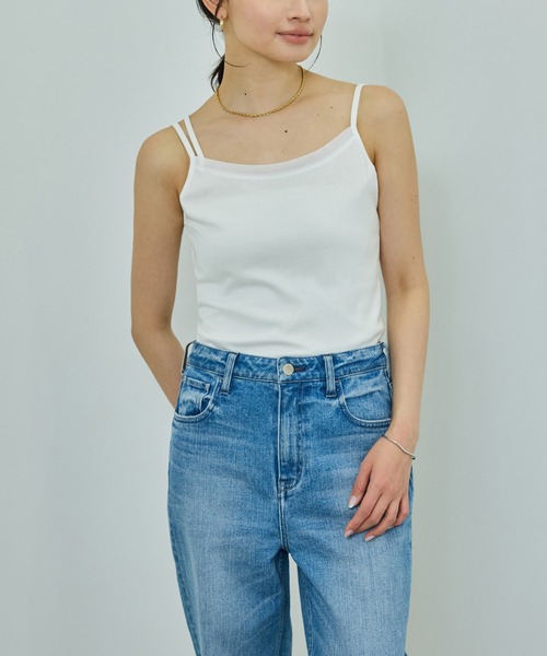 ROPE'(ロペ)の「【WEB・一部店舗限定】【接触冷感/UVカット】前後2WAY チュールコンビアシメキャミソール(キャミソール・レディース・ピンク/ホワイト/ブラック・FREE)」の1枚目の写真