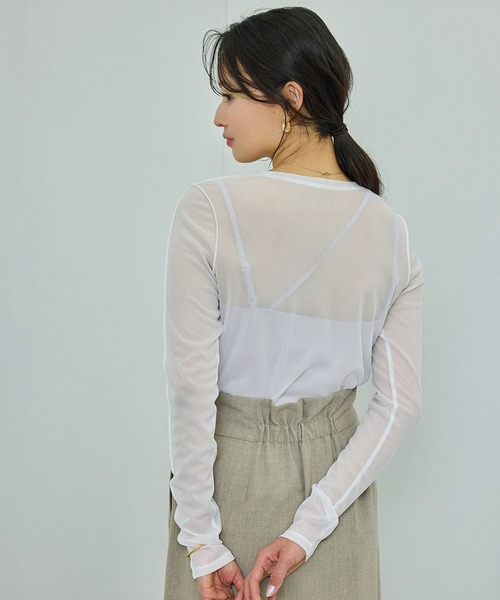 ROPE'(ロペ)の「【WEB・一部店舗限定】【接触冷感/UVカット】前後2WAY チュールコンビアシメキャミソール(キャミソール・レディース・ピンク/ホワイト/ブラック・FREE)」の8枚目の写真