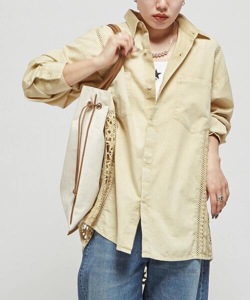 ブラウス シャツ 「STARLACE」ACID WASHING LACE DOCKING OVER SHIRT レディース メンズ STAR☆LACE】ACID WASHING LACE DOCKING OVER SHIRT｜CONVERSE