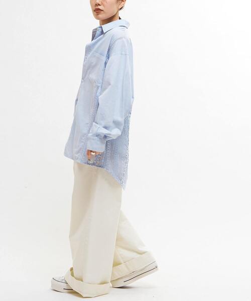 ブラウス シャツ 「STARLACE」ACID WASHING LACE DOCKING OVER SHIRT レディース メンズ STAR☆LACE】ACID WASHING LACE DOCKING OVER SHIRT｜CONVERSE