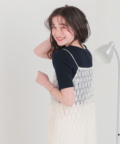 titivate(ティティベイト)の「ハートカット刺繍前後2wayハーフスリーブTシャツ(Tシャツ/カットソー・レディース・ブラック/ホワイト/ダークネイビー/レッド/アイボリー・M/S/L)」の20枚目の写真