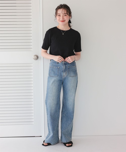 titivate(ティティベイト)の「ハートカット刺繍前後2wayハーフスリーブTシャツ(Tシャツ/カットソー・レディース・ブラック/ホワイト/ダークネイビー/レッド/アイボリー・M/S/L)」の15枚目の写真