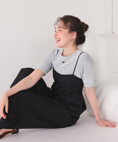 titivate(ティティベイト)の「ハートカット刺繍前後2wayハーフスリーブTシャツ(Tシャツ/カットソー・レディース・ブラック/ホワイト/ダークネイビー/レッド/アイボリー・M/S/L)」の6枚目の写真