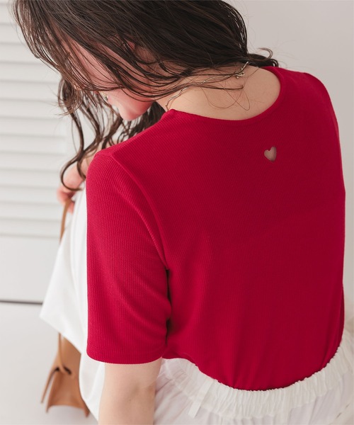 titivate(ティティベイト)の「ハートカット刺繍前後2wayハーフスリーブTシャツ(Tシャツ/カットソー・レディース・ブラック/ホワイト/ダークネイビー/レッド/アイボリー・M/S/L)」の22枚目の写真