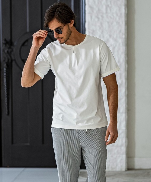 AKM Contemporary(エイケイエムコンテンポラリー)の「【WEB・直営店限定】AKM Contemporary(エイケイエムコンテンポラリー)ワンボタン リラックスシルエット 天竺シャツ 半袖シャツ(Tシャツ/カットソー・メンズ・オフホワイト/ブラック/ネイビー・S/M/L/XL/XXL)」の9枚目の写真