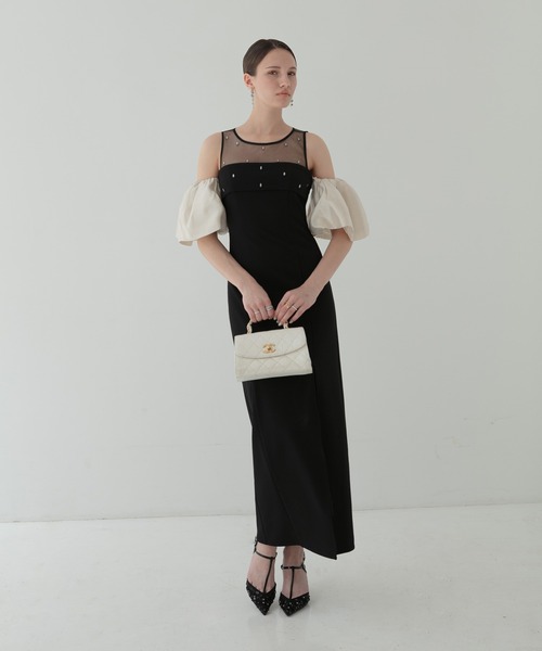 LEJA LUXE】2WAYフロントシアービジューIラインドレスワンピース