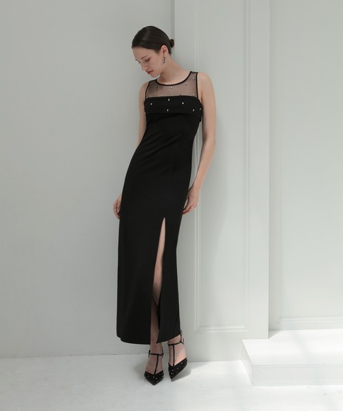 lejaパーティードレス/ワンピース/オケージョン/結婚式 LEJA LUXE】2WAYフロントシアービジューIラインドレスワンピース