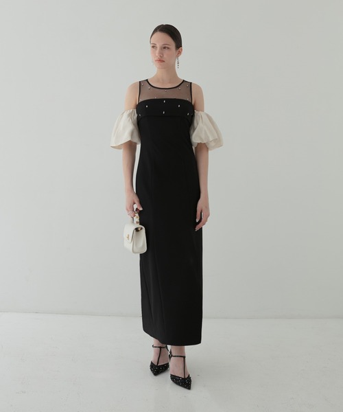 LEJA LUXE】2WAYフロントシアービジューIラインドレスワンピース