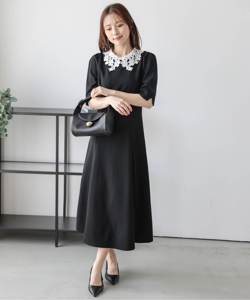 Lajour（ラジュール）の「日本製 Aラインフレアワンピース [襟取り外し可能]（ワンピース・レディース・ブラック/ネイビー・M/L）」の5枚目の写真