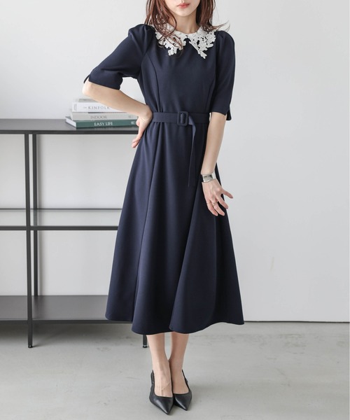 Lajour（ラジュール）の「日本製 Aラインフレアワンピース [襟取り外し可能]（ワンピース・レディース・ブラック/ネイビー・M/L）」の13枚目の写真