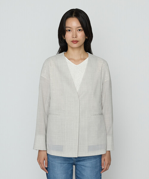 COMME CA（コムサ）の「【セットアップ対応】シアーボイルストライプ ジャケット（ノーカラージャケット・レディース・ブラック/ダークブラウン/キナリ・9号/11号）」の16枚目の写真