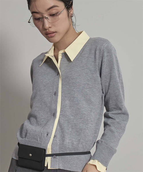 miette（ミエット）の「シャツレイヤード風カーディガン（カーディガン/ボレロ・レディース・グレー/イエロー/ネイビー/ブラウン/チャコール/ブラック/ブルー系その他/アイボリー・M/S）」の4枚目の写真