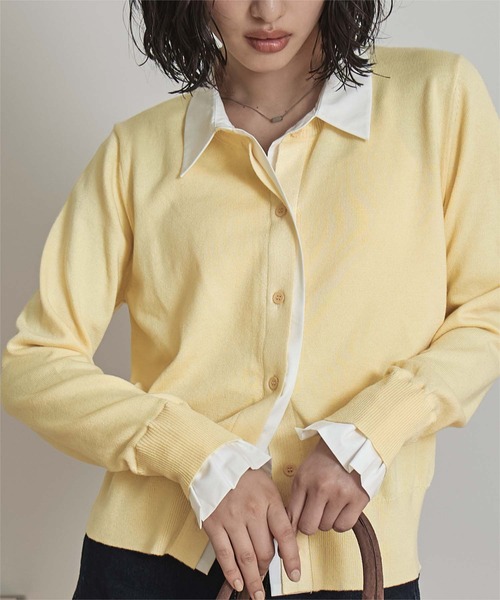 miette（ミエット）の「シャツレイヤード風カーディガン（カーディガン/ボレロ・レディース・グレー/イエロー/ネイビー/ブラウン/チャコール/ブラック/ブルー系その他/アイボリー・M/S）」の8枚目の写真