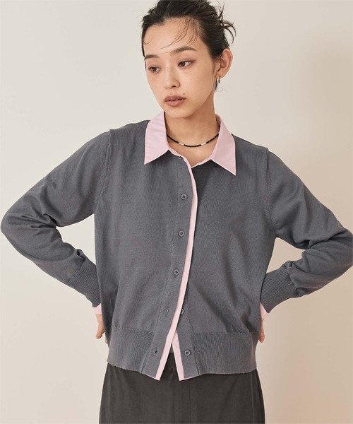 miette（ミエット）の「シャツレイヤード風カーディガン（カーディガン/ボレロ・レディース・グレー/イエロー/ネイビー/ブラウン/チャコール/ブラック/ブルー系その他/アイボリー・M/S）」の5枚目の写真