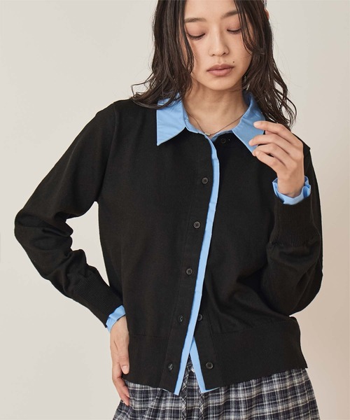 miette（ミエット）の「シャツレイヤード風カーディガン（カーディガン/ボレロ・レディース・グレー/イエロー/ネイビー/ブラウン/チャコール/ブラック/ブルー系その他/アイボリー・M/S）」の3枚目の写真