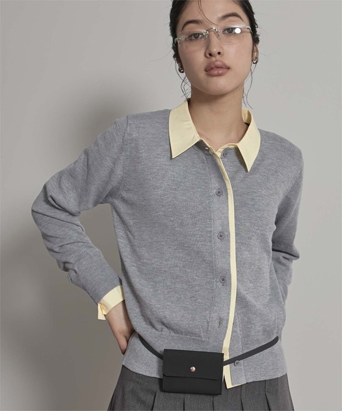 miette（ミエット）の「シャツレイヤード風カーディガン（カーディガン/ボレロ・レディース・グレー/イエロー/ネイビー/ブラウン/チャコール/ブラック/ブルー系その他/アイボリー・M/S）」の9枚目の写真
