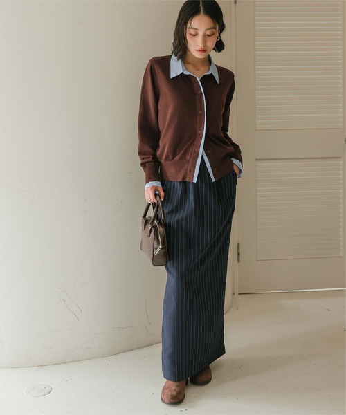 miette（ミエット）の「シャツレイヤード風カーディガン（カーディガン/ボレロ・レディース・グレー/イエロー/ネイビー/ブラウン/チャコール/ブラック/ブルー系その他/アイボリー・M/S）」の16枚目の写真