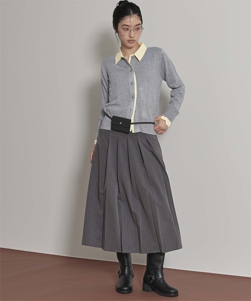 miette（ミエット）の「シャツレイヤード風カーディガン（カーディガン/ボレロ・レディース・グレー/イエロー/ネイビー/ブラウン/チャコール/ブラック/ブルー系その他/アイボリー・M/S）」の10枚目の写真