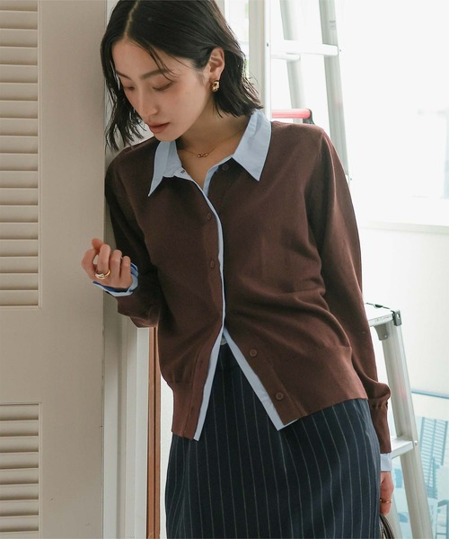 miette（ミエット）の「シャツレイヤード風カーディガン（カーディガン/ボレロ・レディース・グレー/イエロー/ネイビー/ブラウン/チャコール/ブラック/ブルー系その他/アイボリー・M/S）」の17枚目の写真