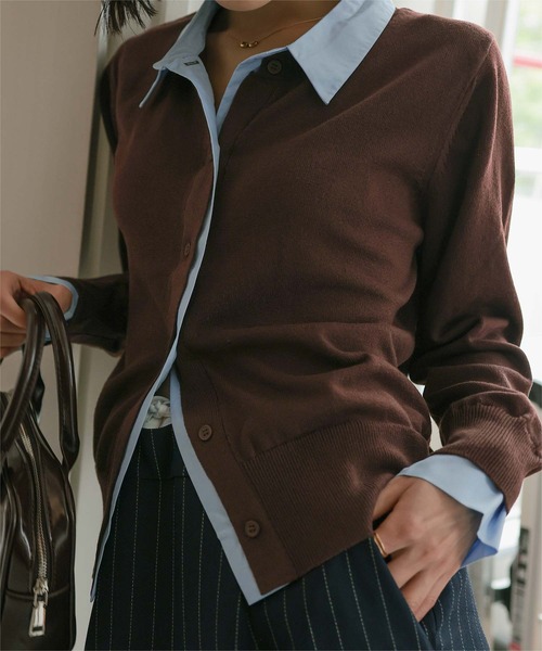 miette（ミエット）の「シャツレイヤード風カーディガン（カーディガン/ボレロ・レディース・グレー/イエロー/ネイビー/ブラウン/チャコール/ブラック/ブルー系その他/アイボリー・M/S）」の18枚目の写真