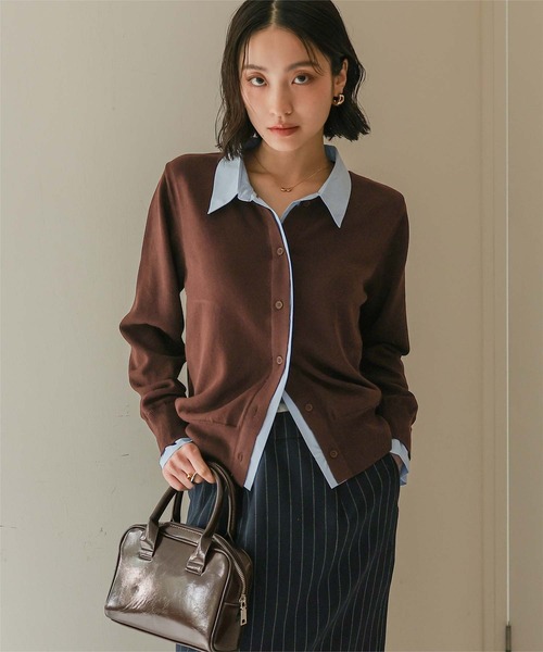 miette（ミエット）の「シャツレイヤード風カーディガン（カーディガン/ボレロ・レディース・グレー/イエロー/ネイビー/ブラウン/チャコール/ブラック/ブルー系その他/アイボリー・M/S）」の20枚目の写真