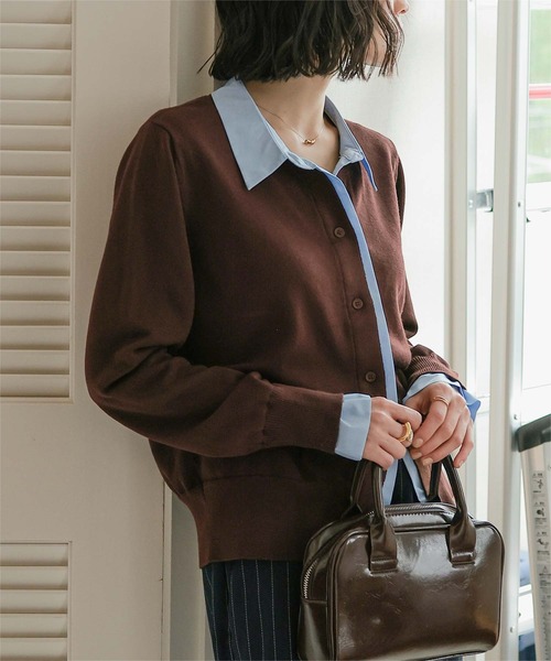 miette（ミエット）の「シャツレイヤード風カーディガン（カーディガン/ボレロ・レディース・グレー/イエロー/ネイビー/ブラウン/チャコール/ブラック/ブルー系その他/アイボリー・M/S）」の22枚目の写真