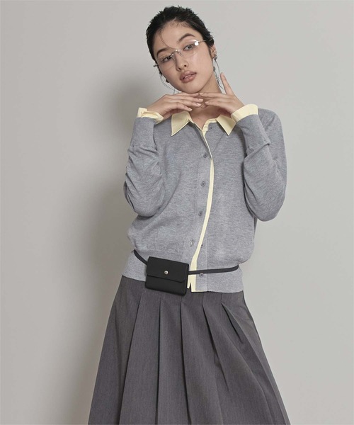 miette（ミエット）の「シャツレイヤード風カーディガン（カーディガン/ボレロ・レディース・グレー/イエロー/ネイビー/ブラウン/チャコール/ブラック/ブルー系その他/アイボリー・M/S）」の15枚目の写真