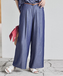 【セットアップ対応】デニムライクシャンブレー サイドパネル ワイドパンツ