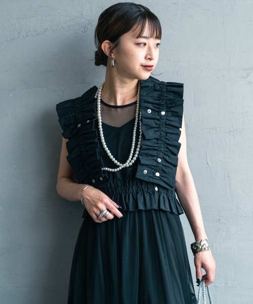 nenom/ネノム] マルチWAY ナイロン ギャザーフリルベスト（ベスト