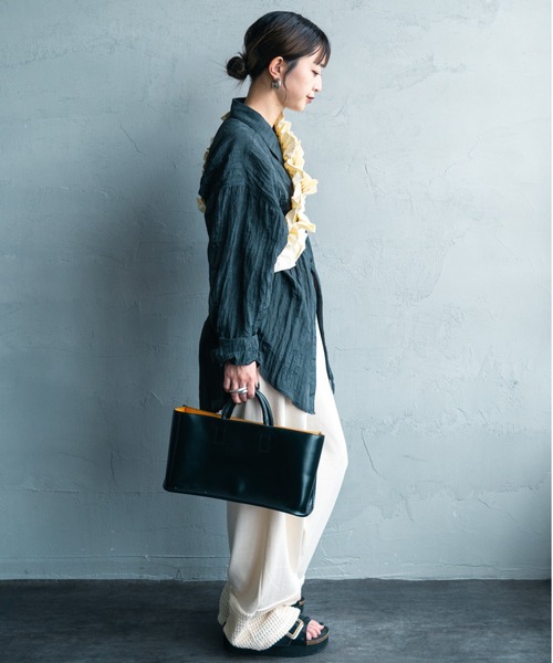 【ノントーキョー】フリルベスト ドローコード ネイビー ギャザー 日本製 ノントーキョー】フリルベスト ドローコード ネイビー ギャザー