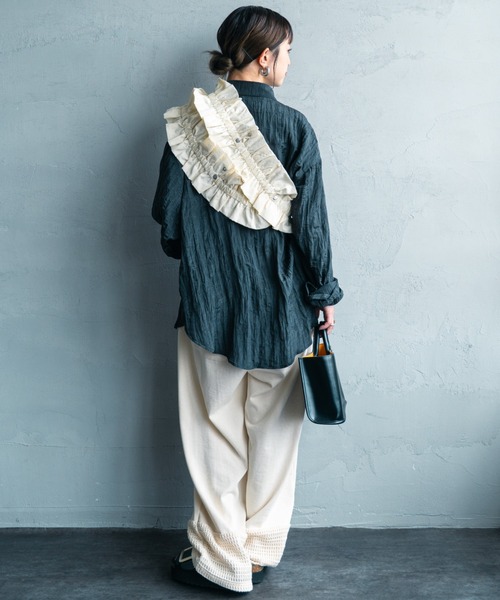 ノントーキョー】フリルベスト ドローコード ネイビー ギャザー 日本製