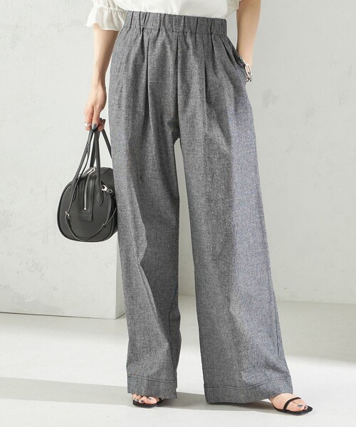 セール】〈接触冷感・手洗い可能〉麻混 シャンブレー ウエスト ゴム