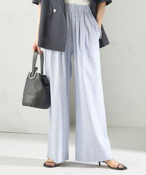 セール】〈接触冷感・手洗い可能〉麻混 シャンブレー ウエスト ゴム