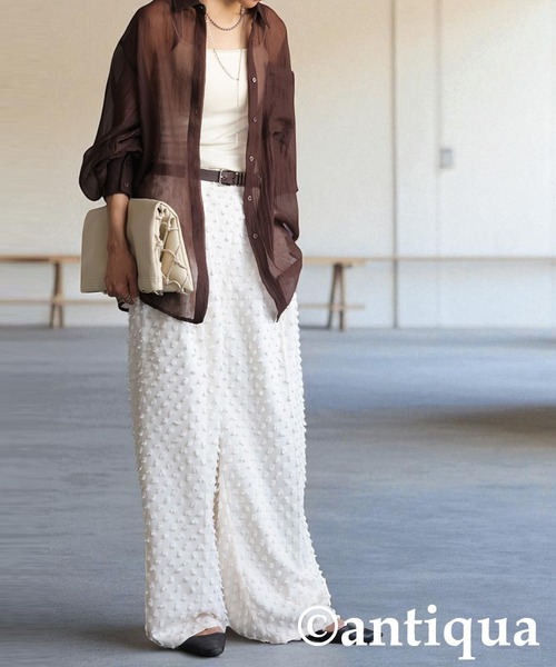 antiqua（アンティカ）の「フリンジワイドストレートパンツ（その他パンツ・レディース・アイボリー/ブラック・MEDIUM/LARGE）」の12枚目の写真