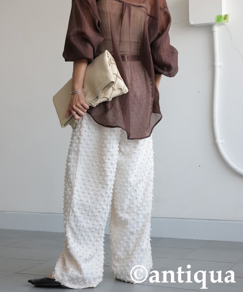 antiqua（アンティカ）の「フリンジワイドストレートパンツ（その他パンツ・レディース・アイボリー/ブラック・MEDIUM/LARGE）」の14枚目の写真