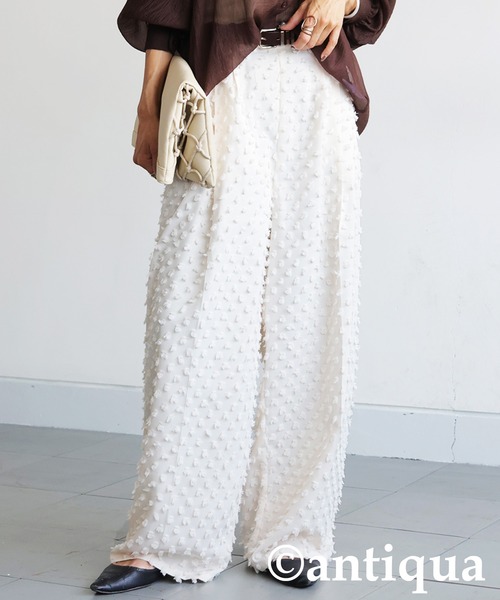 antiqua（アンティカ）の「フリンジワイドストレートパンツ（その他パンツ・レディース・アイボリー/ブラック・MEDIUM/LARGE）」の15枚目の写真