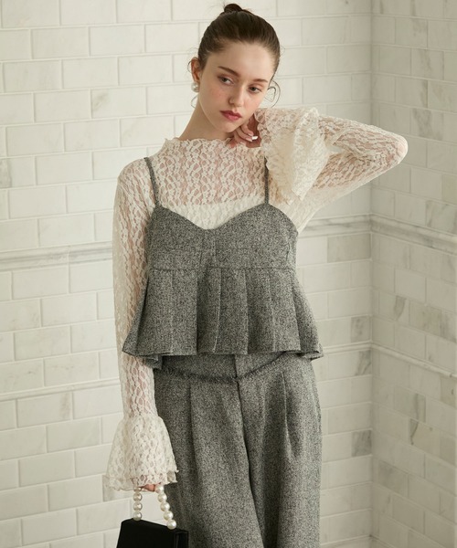 BONLECILL noir（ボンルシールノワール）の「【BONLECILL noir】＜セットアップ対応＞ツイードプリーツビスチェキャミソール（キャミソール・レディース・アイボリー/ブラック/グレー・FREE）」の3枚目の写真