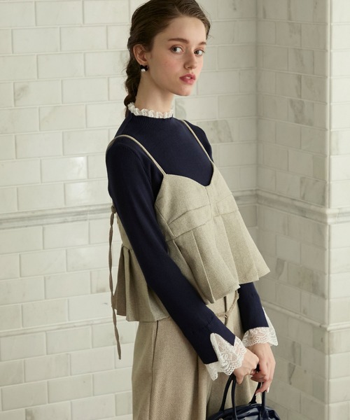 BONLECILL noir（ボンルシールノワール）の「【BONLECILL noir】＜セットアップ対応＞ツイードプリーツビスチェキャミソール（キャミソール・レディース・アイボリー/ブラック/グレー・FREE）」の11枚目の写真