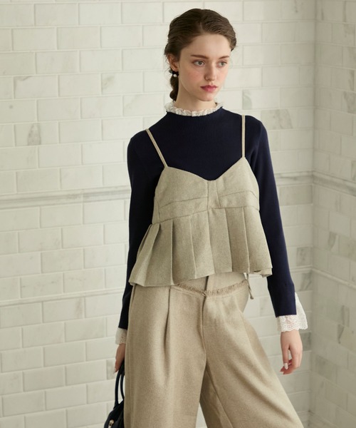 BONLECILL noir（ボンルシールノワール）の「【BONLECILL noir】＜セットアップ対応＞ツイードプリーツビスチェキャミソール（キャミソール・レディース・アイボリー/ブラック/グレー・FREE）」の12枚目の写真